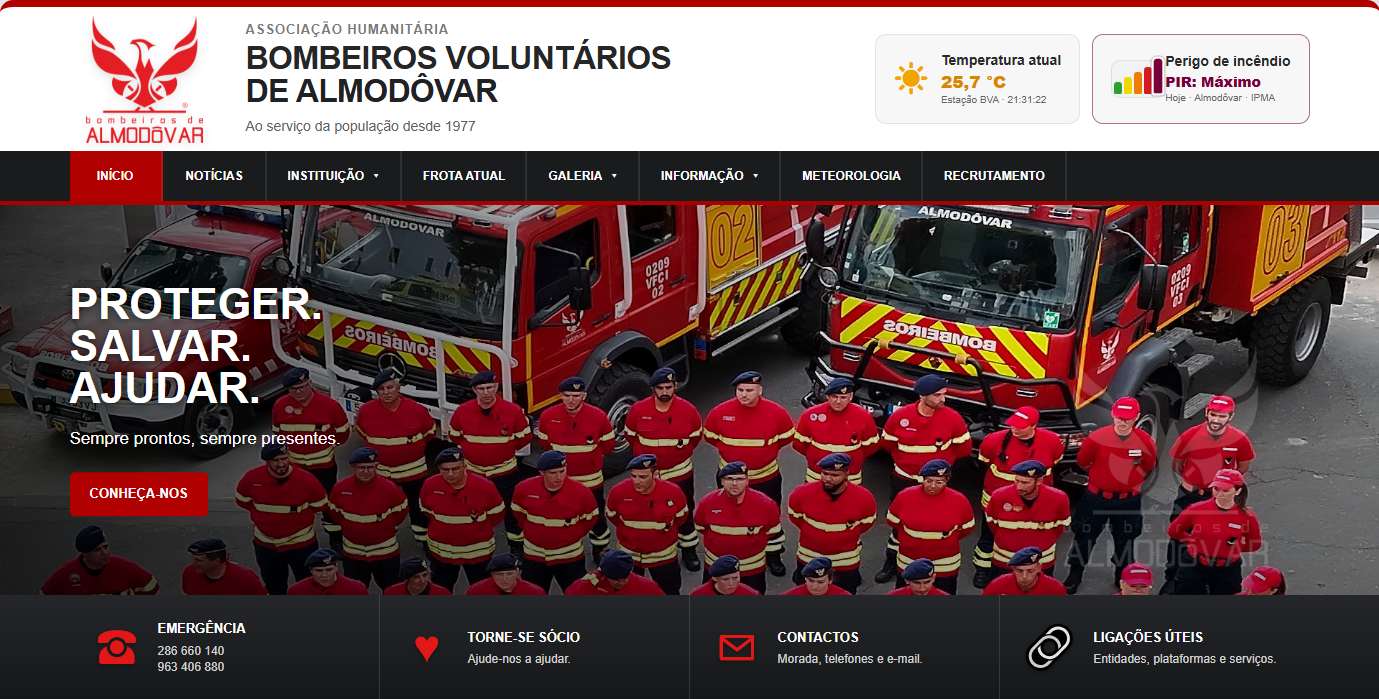 Nova página inicial do site dos Bombeiros Voluntários de Almodôvar